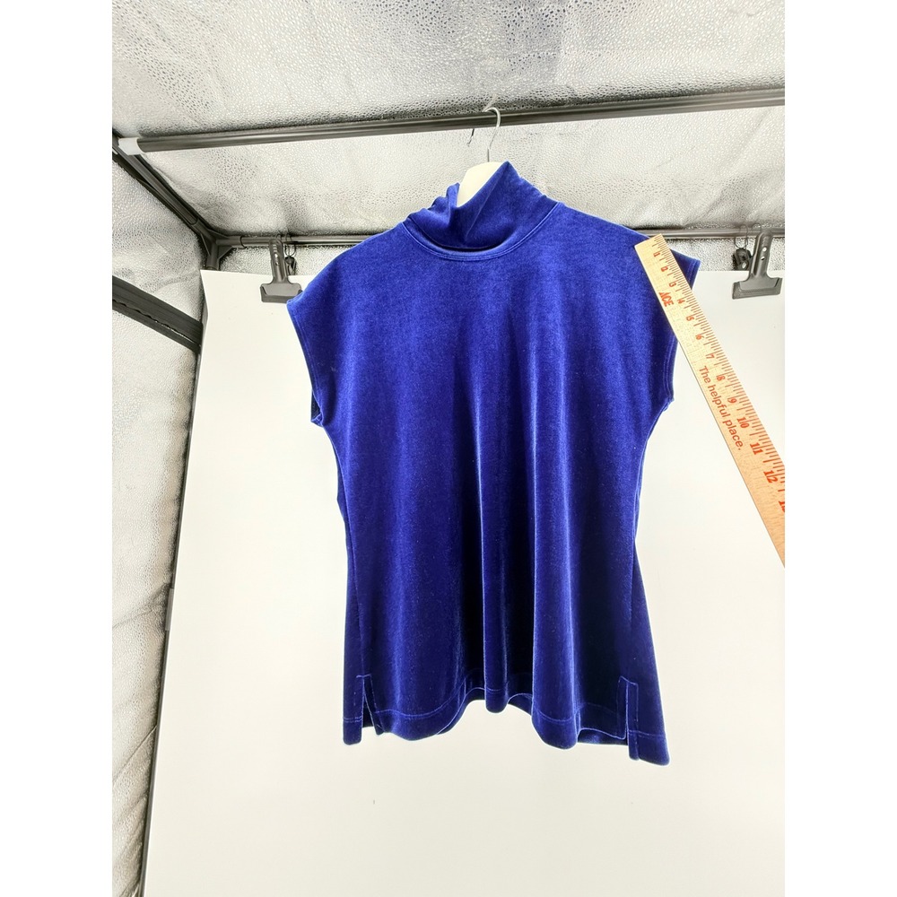 Chicos Royal Blue Velvet Sleeveless Turtleneck Top Size 1 Plush Stretch